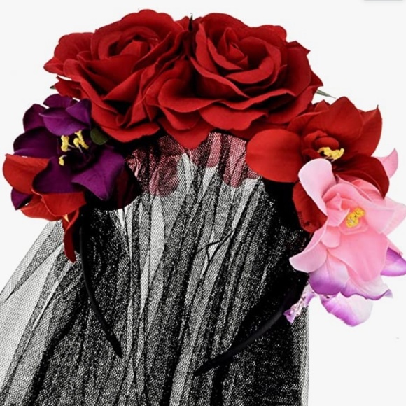 Frida Kahlo Mexican Flower Crown Headband Halloween Party Costume Dia de Los Mue - Picture 4 of 9